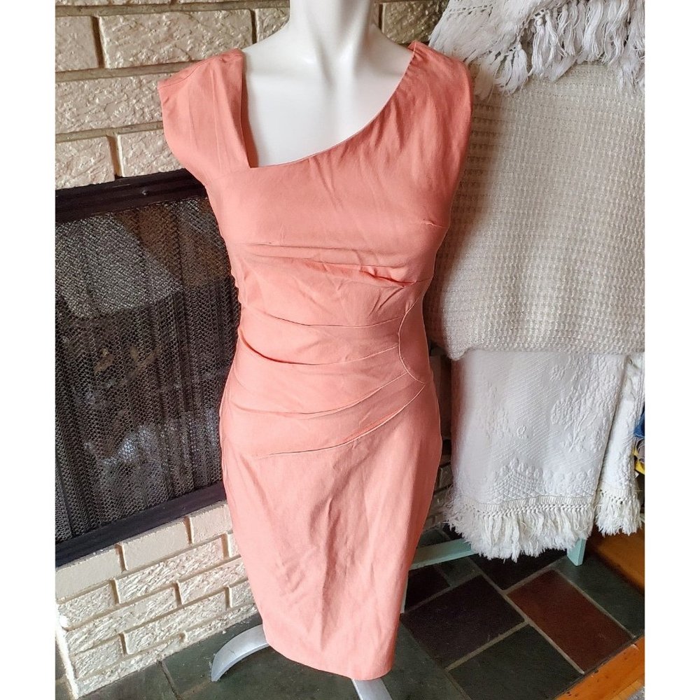 Muxxn NWT Boutique Peach/Pink Ruched Asymmetric Sheath Dress S/M